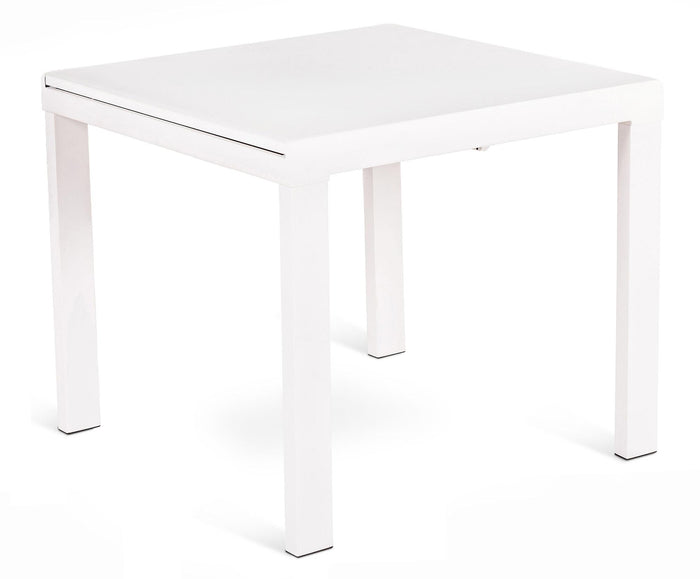 Tavolo Allungabile 90/163,5x90x76 cm in Metallo con Top in Vetro Bianco