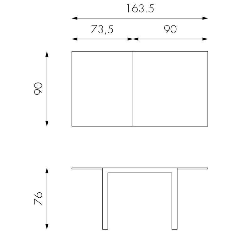 Tavolo Allungabile 90/163,5x90x76 cm in Metallo con Top in Vetro Bianco