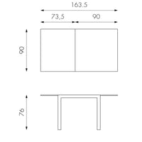 Tavolo Allungabile 90/163,5x90x76 cm in Metallo con Top in Vetro Bianco