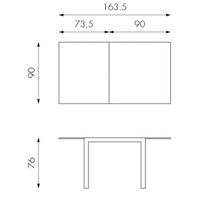 Tavolo Allungabile 90/163,5x90x76 cm in Metallo con Top in Vetro Bianco