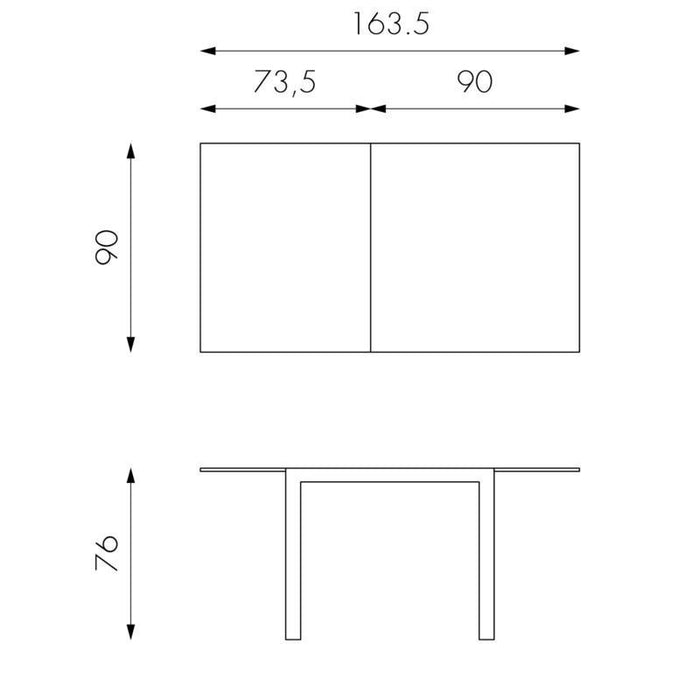 Tavolo Allungabile 90/163,5x90x76 cm in Metallo con Top in Vetro Bianco