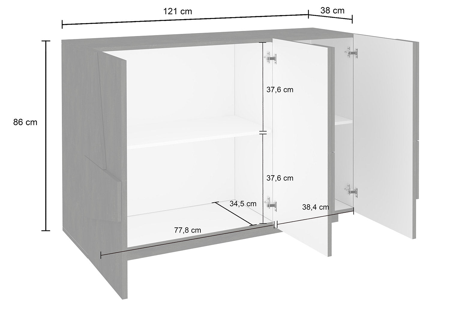 Mobile Multiuso 3 Ante 121,8x39,2x86 cm Ping Cemento Bronx