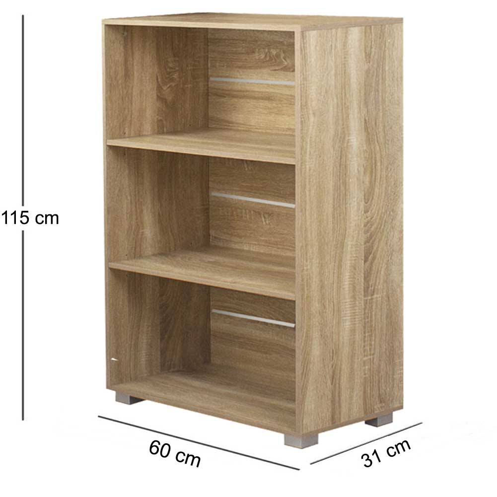 Mobile Mobiletto Libreria a Scaffali 3 Ripiani In Legno Naturale 60x31x115 cm