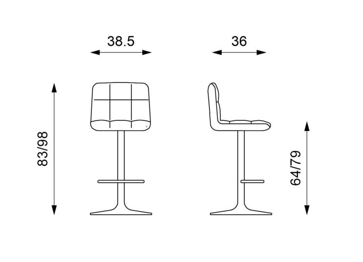 Sgabello Bar 36x38,5xH83/98 cm in Similpelle Kurt Grigio Scuro