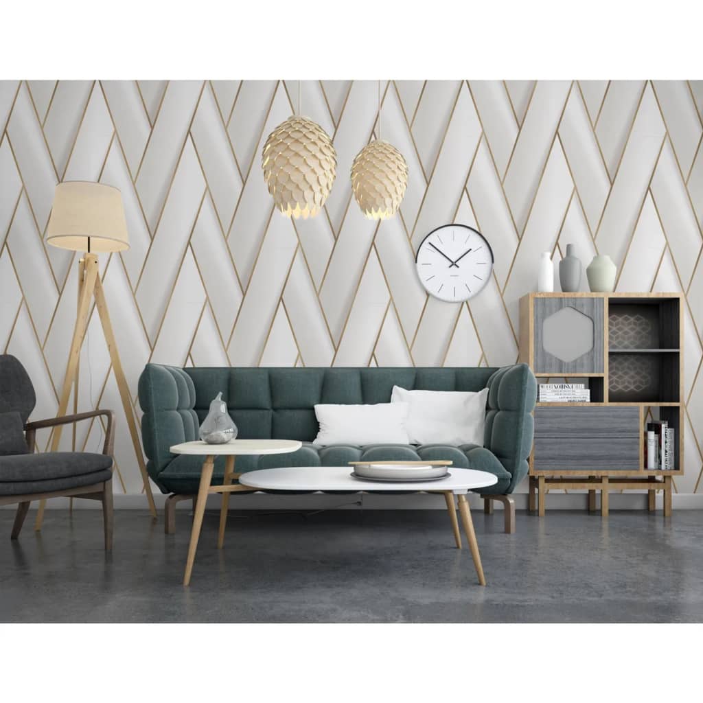 DUTCH WALLCOVERINGS Carta da Parati Geometric Bianco e Oro 442573