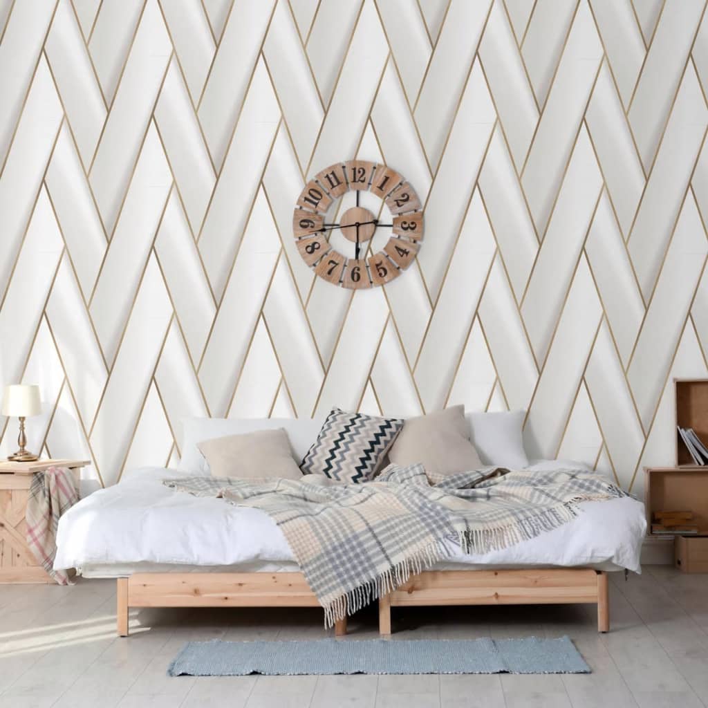 DUTCH WALLCOVERINGS Carta da Parati Geometric Bianco e Oro 442573