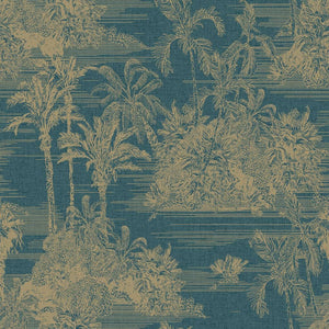 DUTCH WALLCOVERINGS Carta da Parati "Tropical" Blu Scuro e Oro 442569