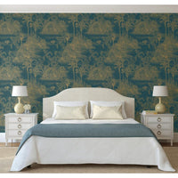 DUTCH WALLCOVERINGS Carta da Parati "Tropical" Blu Scuro e Oro 442569