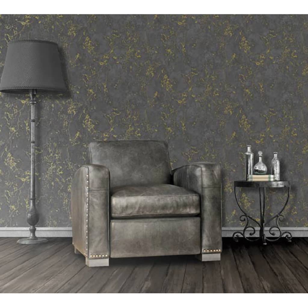 DUTCH WALLCOVERINGS Carta da Parati Motivo Marmo Nero e Oro 430642