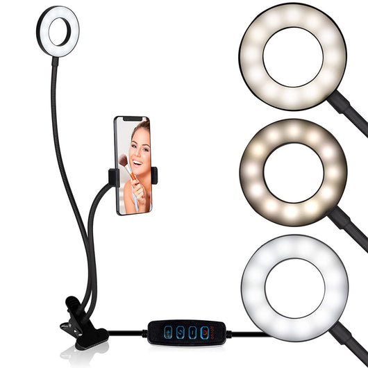 Lampada Led Anello Morsetto da Tavolo Collo Flessibile Video Selfie 3 Intensita'