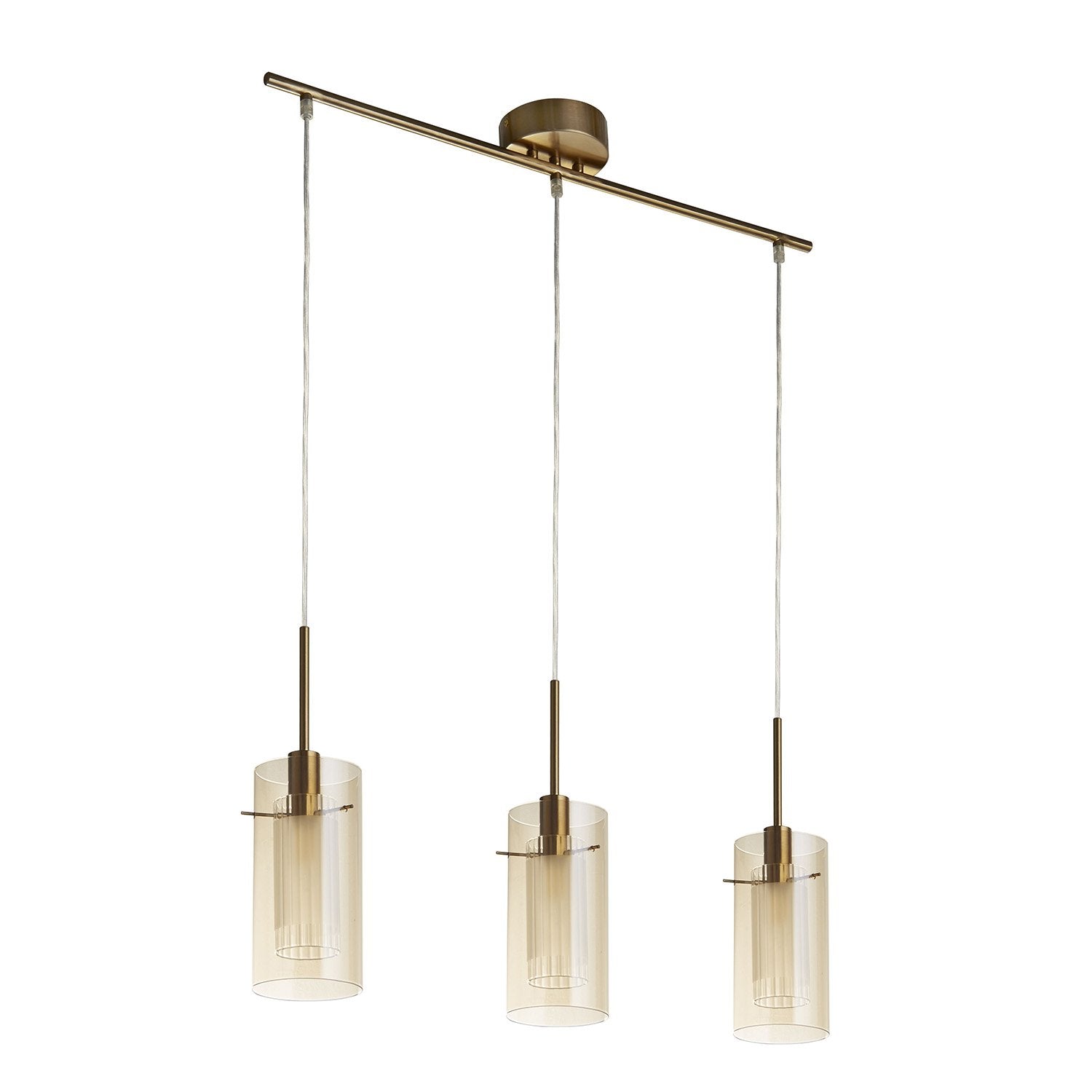 Lampadario Contemporaneo Duetto 3 Acciaio Ottone Vetro 3 Luci E14