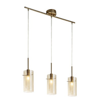 Lampadario Contemporaneo Duetto 3 Acciaio Ottone Vetro 3 Luci E14