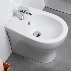 Sanitari Filo Parete Ceramica Azzurra Pratica con scarico traslato senza brida con sedile softclose