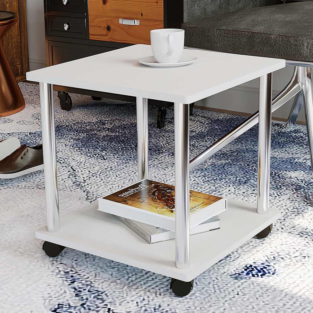 Tavolo Tavolino Salotto con 4 Ruote Carrello Carrellino Legno MDF colore Bianco