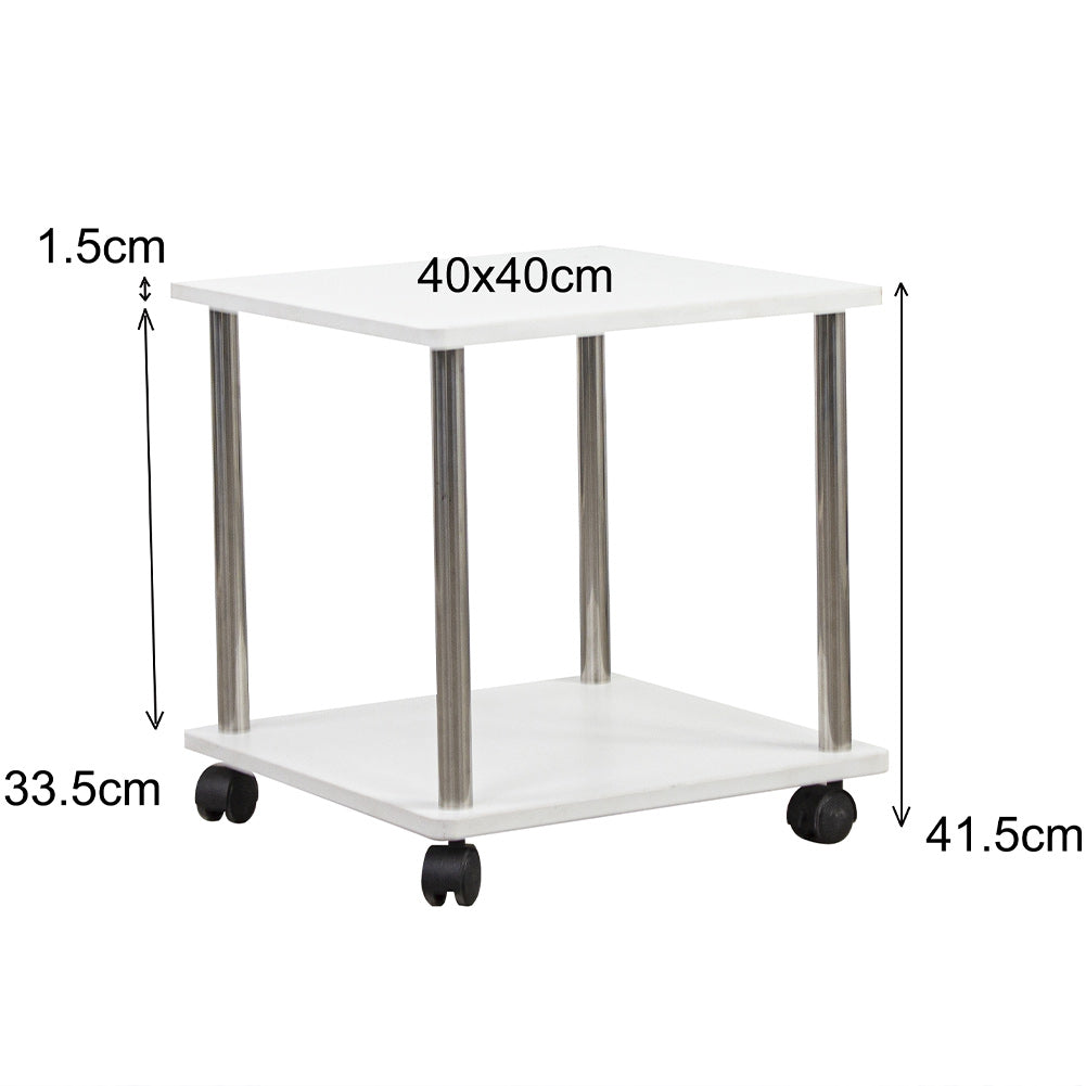 Tavolo Tavolino Salotto con 4 Ruote Carrello Carrellino Legno MDF colore Bianco