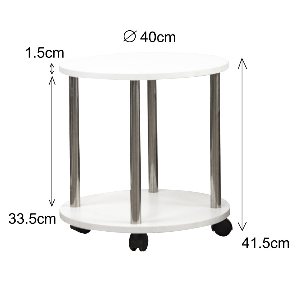 Tavolo Tavolino Salotto con 4 Ruote Carrello Carrellino Legno MDF Bianco