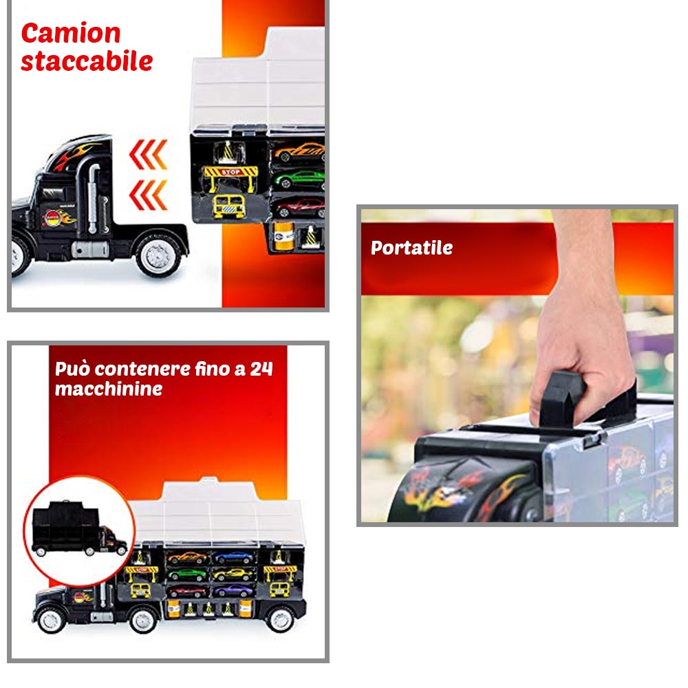 Camion Bisarca Porta Auto con 6 Macchinine incluse e Accessori Gioco bambini