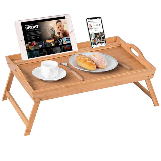 Vassoio Letto Legno Bambu Colazione Supporto Porta Tablet Smartphone Pieghevole