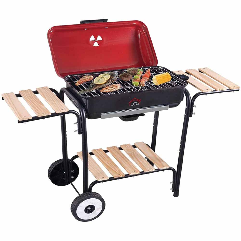 Barbecue Elettrico Piastra Grill BBQ con Supporto Piani Laterali e Ruote 2300W