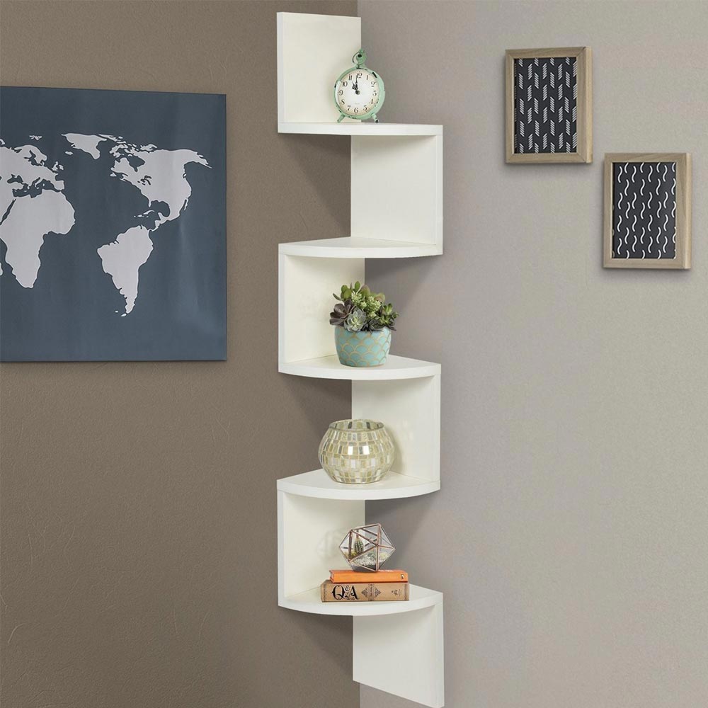 Libreria Scaffale Mensole Parete Angolare Moderna 5 Ripiani ad Angolo Bianco