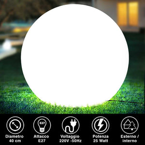 Lampada Sfera da Giardino 40cm Luce Illuminazione Esterno Attacco E27 Bianco