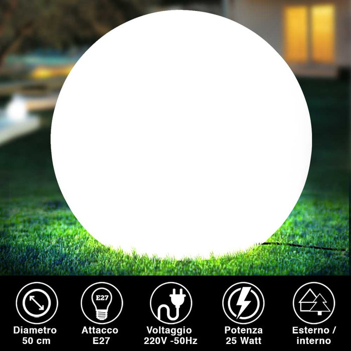 Lampada Sfera da Giardino 50cm Luce Illuminazione Esterno Attacco E27 Bianco