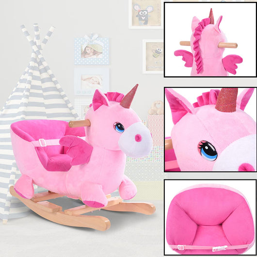 Unicorno a Dondolo Cavalcabile Peluche Cavallo Giocattolo Bambini con Suoni