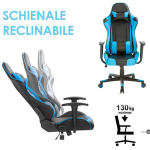 Sedia Poltrona Gaming Scrivania Ufficio Casa Reclinabile Girevole Direzionale Blu