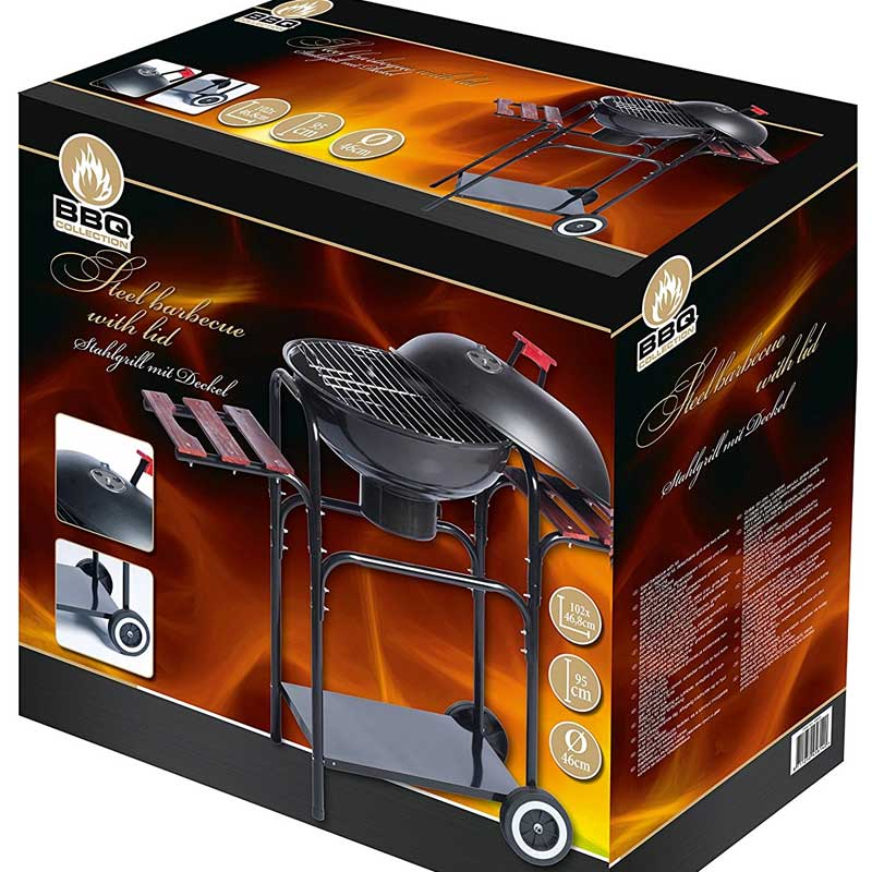 Barbecue a Carbone in Acciaio Con Coperchio e Ruote Griglia 46 cm BBQ Collection