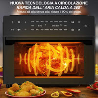 Forno Friggitrice Ad Aria Calda 30Lt Digitale 1800W Frigge Cuoce Senza Olio Nero