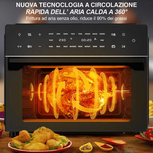 Forno Friggitrice Ad Aria Calda 30Lt Digitale 1800W Frigge Cuoce Senza Olio Nero