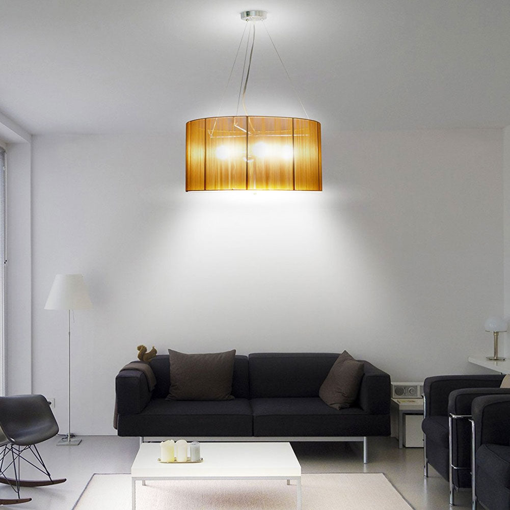 Lampadario a Sospensione Da Soffitto Retro' Ferro e Tela 4 Luci 50x80cm Caffe'