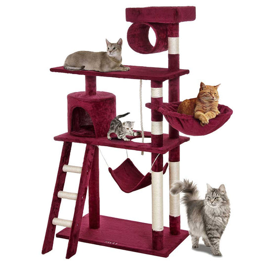 Albero Tiragraffi per Gatti Parco Giochi Cuccia Graffiatoio gatto 142cm Rosso