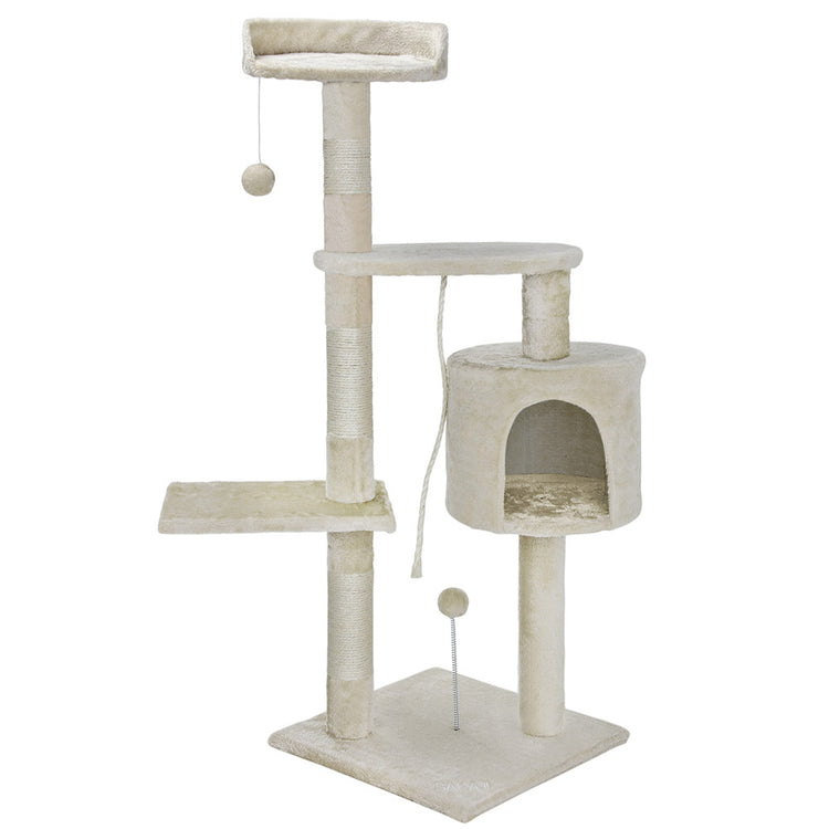 Albero Tiragraffi per Gatti Parco Giochi Cuccia Graffiatoio gatto H112cm Crema