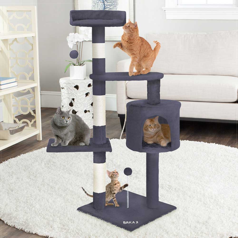 Albero Tiragraffi per Gatti Parco Giochi Cuccia Graffiatoio gatto H 112cm Grigio