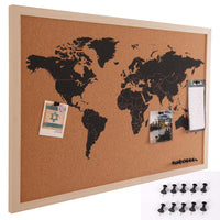 Pannello Bacheca Mappamondo Globo in Sughero Con Cornice 60x40cm + 10 Puntine