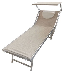 Lettino Prendisole Lido Alluminio Parasole e Cuscino Piscina Mare Giardino Beige