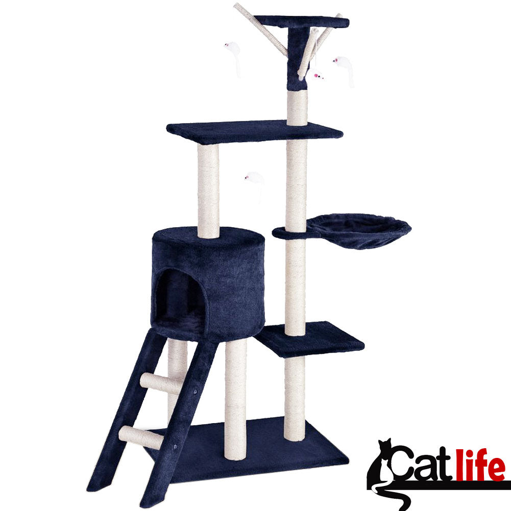 Tiragraffi per Gatti Albero Sisal Parco Giochi Gioco Gatto Tira Graffi Blu Scuro