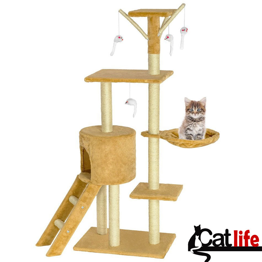 Tiragraffi per Gatti Albero Sisal Parco Giochi Gioco x Gatto Tira Graffi Beige