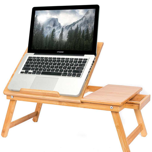 Tavolino Vassoio Letto Divano Porta Notebook Pc Tablet Pieghevole in Legno Bambu