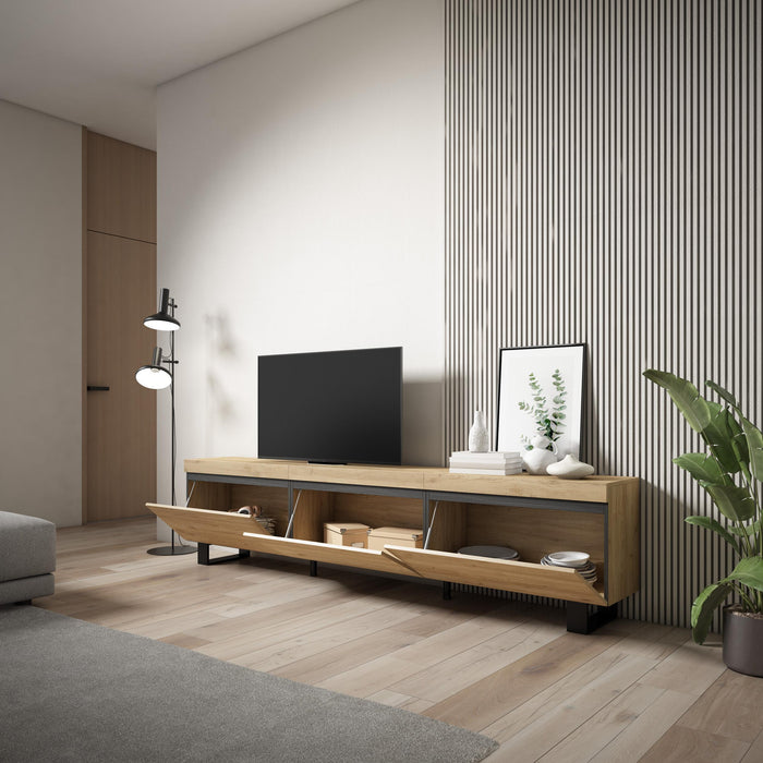 Mobile TV Soggiorno, 240x35x57cm, Design industriale, colore Rovere RF3599