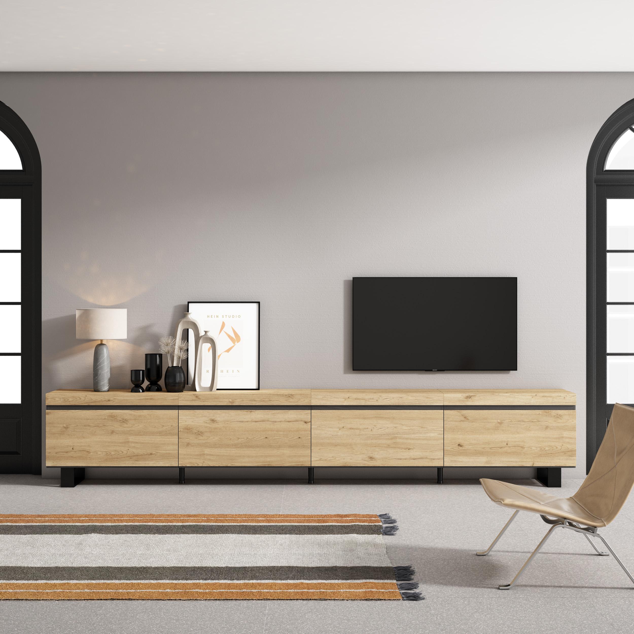 Mobile TV Soggiorno, 320x35x57 cm, TV di grande formato, Design industriale, Rovere , RF3629