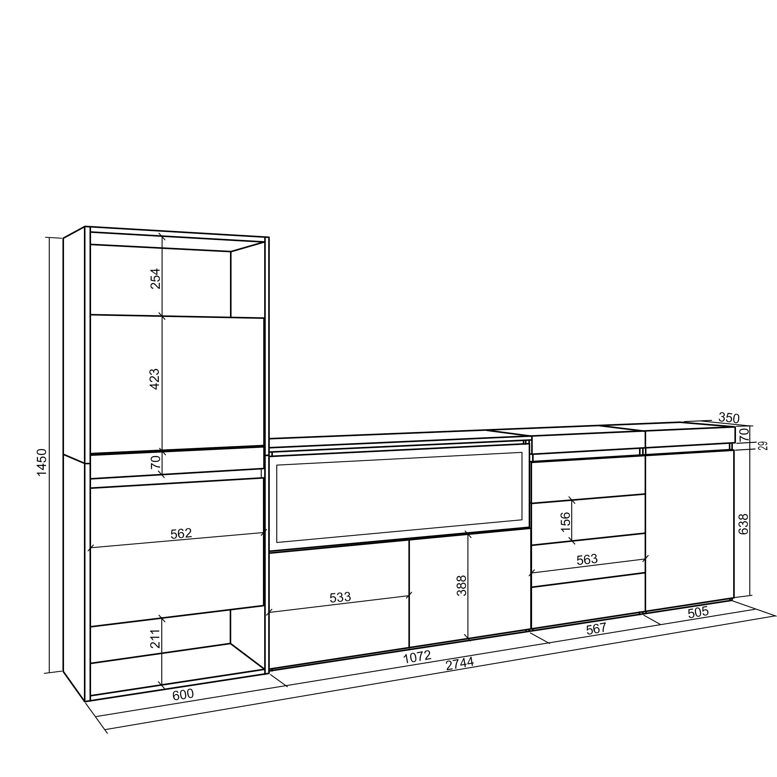 Scarpiera, 274x35x145 cm, Camera da letto, stanza, Camino elettrico XXL, Cassettiera, Cemento , RF3560