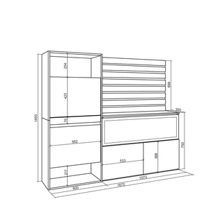 Scarpiera, 167x35x145cm, Camera da letto, Camino elettrico XXL, Pannelli Decorativi, grigio cemento RF3558