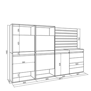 Scarpiera, 227x35x145 cm, Camera da letto, stanza, Cassettiera, Pannelli Decorativi, Rovere , RF3548