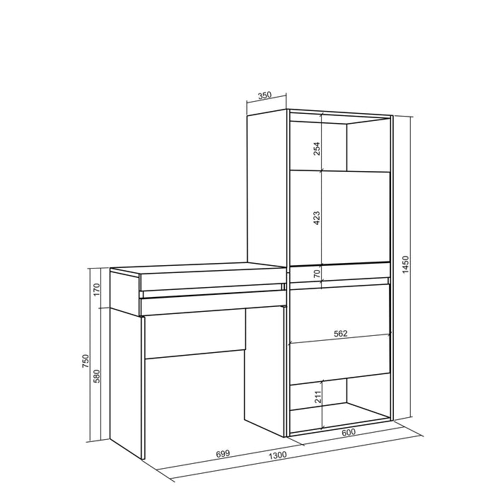 Scarpiera, 130x35x145cm, Camera da letto, Tavolo da toeletta, colore Rovere RF3535