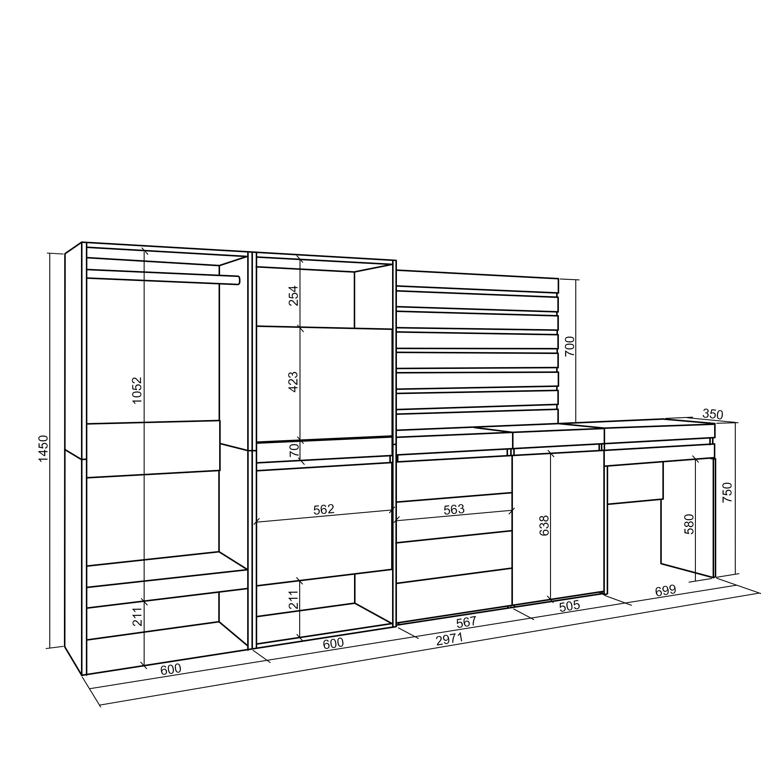 Scarpiera, 297x35x145 cm, Camera da letto, stanza, Armadio Aperto, Cassettiera, Pannelli Decorativi, Tavolo da toeletta, Bianco , RF3502