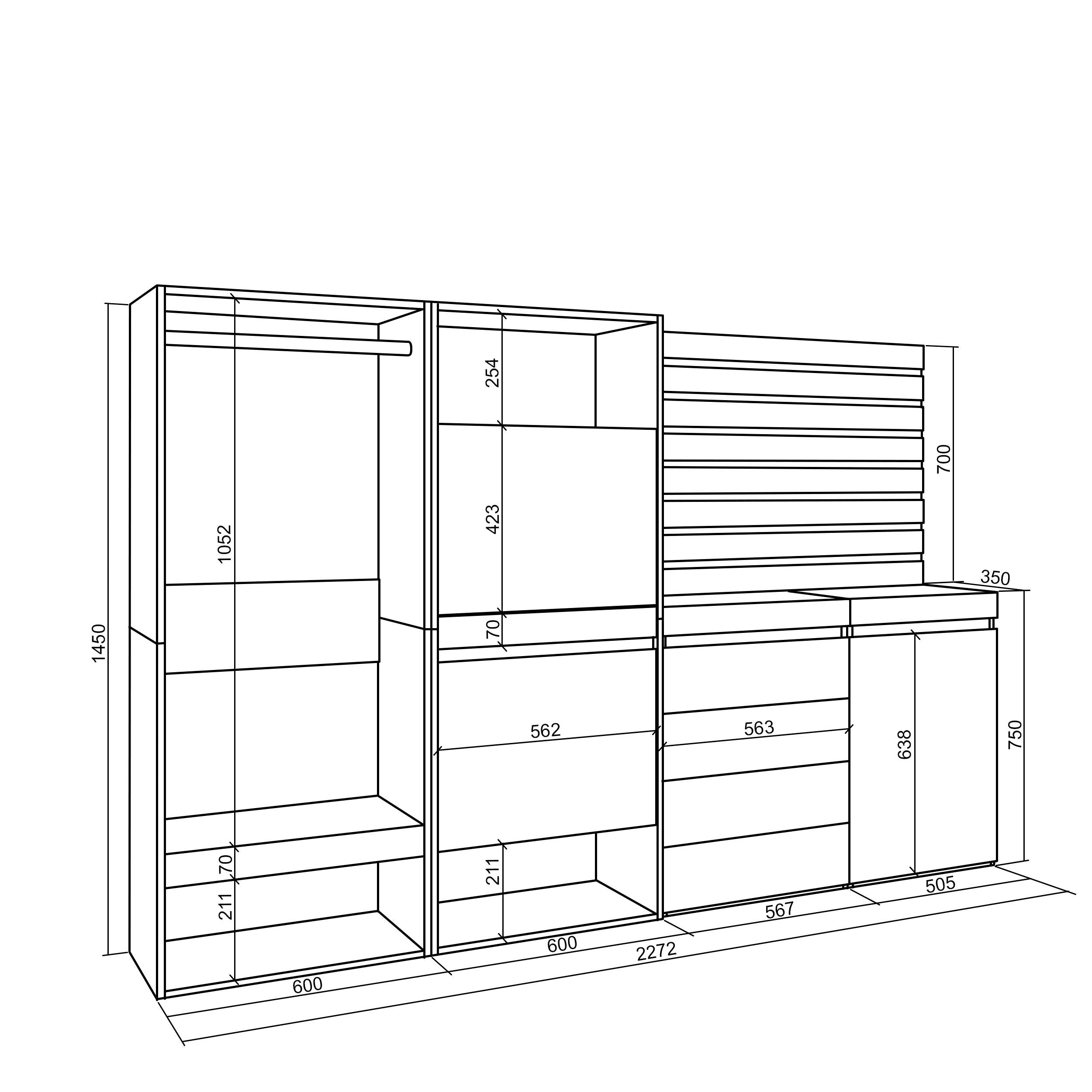 Scarpiera, 227x35x145cm, Camera da letto, Armadio Aperto, Cassettiera, Pannelli Decorativi, Bianco RF3501