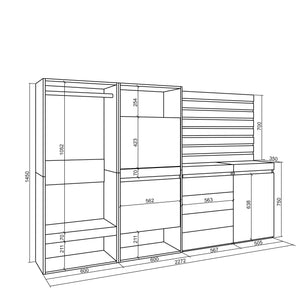 Scarpiera, 227x35x145cm, Camera da letto, Armadio Aperto, Cassettiera, Pannelli Decorativi, Bianco RF3501