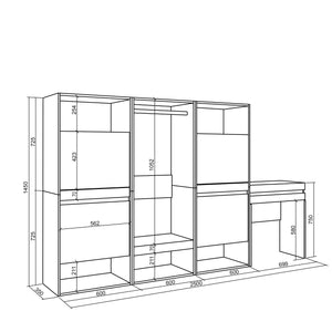 Scarpiera, 250x35x145cm, Camera da letto, Armadio Aperto, Tavolo da toeletta, Bianco RF3506